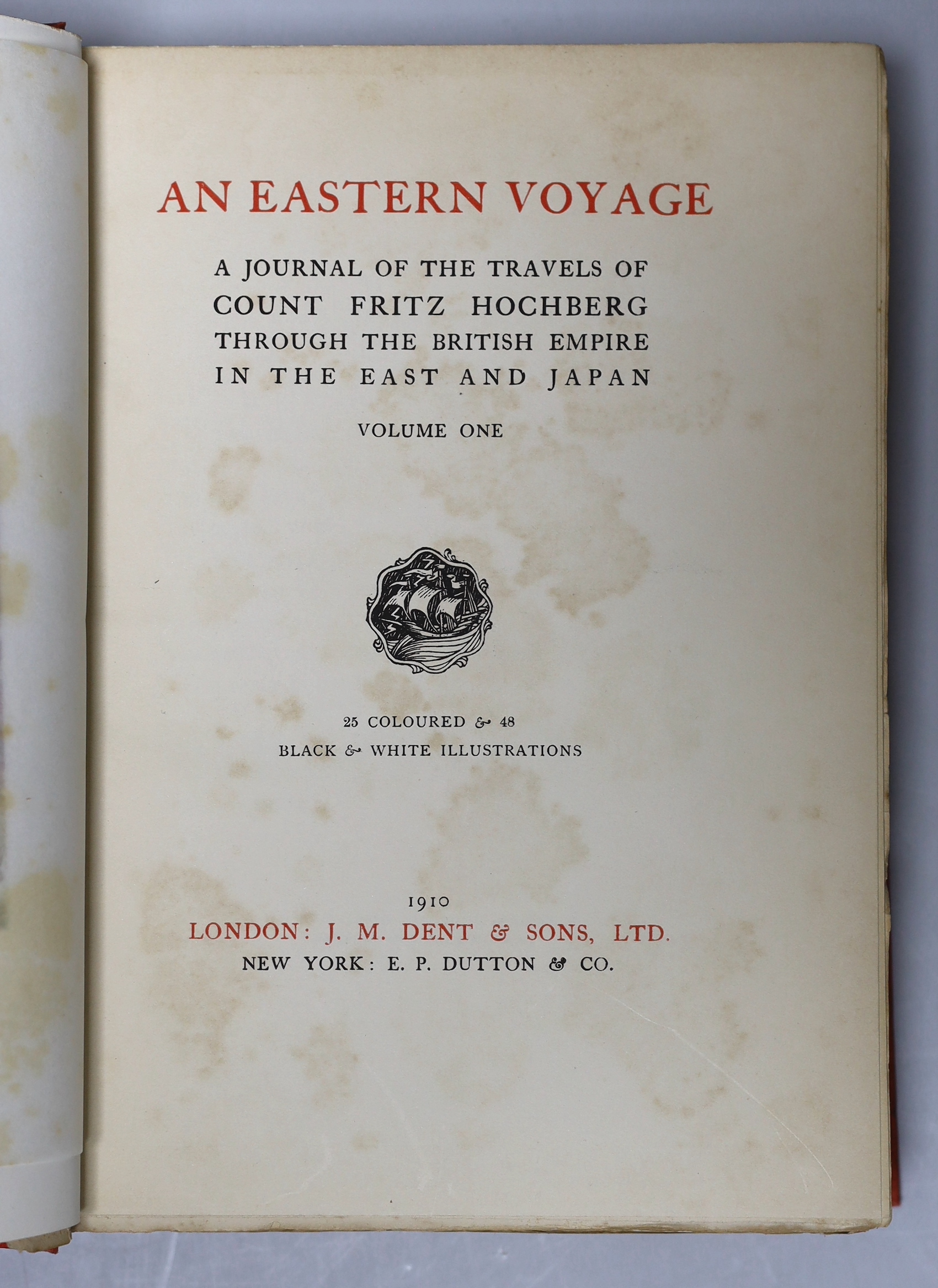 Hartshorne, Anna C. - Japan and Her People. 2 vols. 50 plates and a coloured, folded map; publisher's gilt pictorial cloth with gilt tops. Philadelphia, 1902; Hochberg, Count Fritz - An Eastern Voyage: a journal of trave